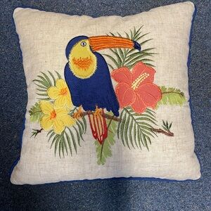 Tropical Bird Embroidered Accent Pillow